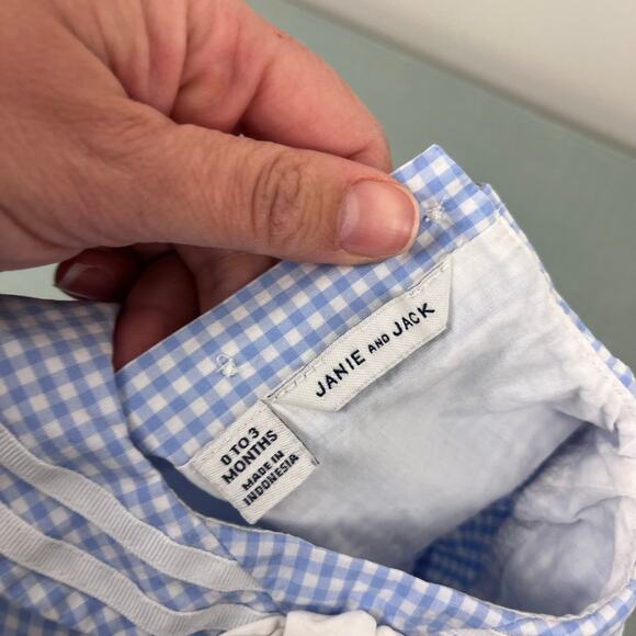 Janie and Jack The Gingham Sailor Baby Romper Blue Rose Gingham 0-3 Months - Picture 3 of 6